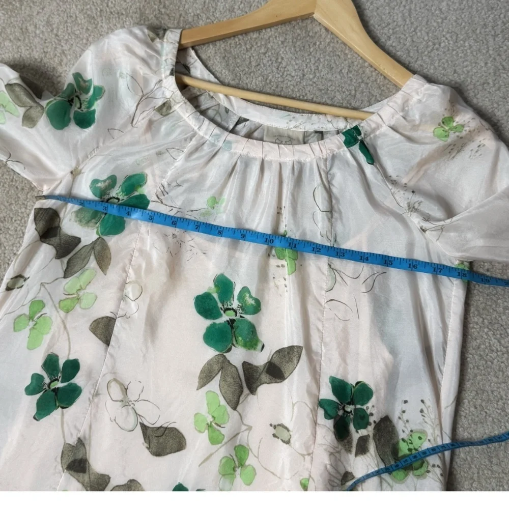 Anthropologie Vanessa Virginia Silk Dress Rainforest High Low Hem Cream Ivory - Picture 11 of 16